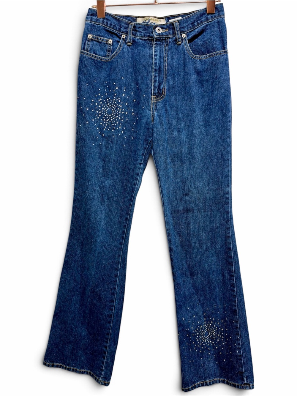 Vintage Y2K Express Blues Rhinestone Flare Jeans 5/6 32 Inseam